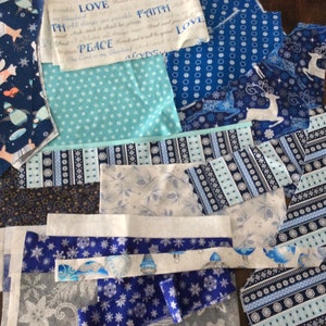 Christmas Blue Fabric Scraps