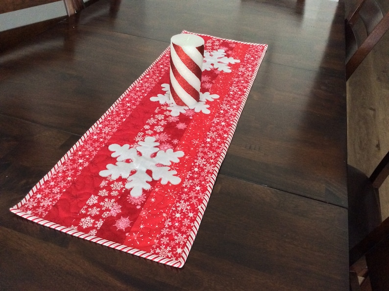 Snowflake Quilted Table Runner Winter Table Runner Etsy