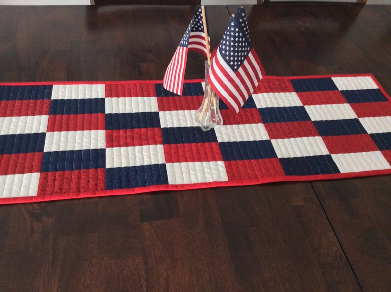 Patriotic Quilted Table Runner Red White and Blue - Etsy