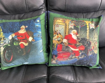 Biker Santa Pillow Covers, Set of 2