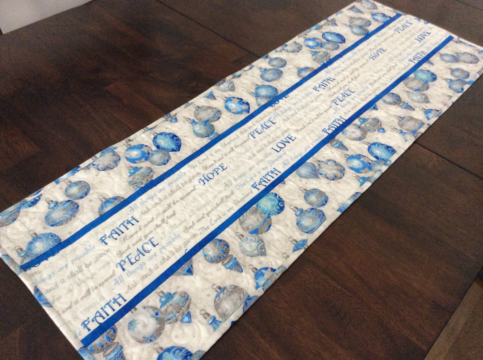 Blue and Silver Christmas Table Runner Christmas spiritual Etsy