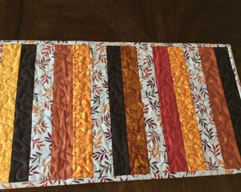 Fall Quilted Table Runner - brown, gold, red, rust runner