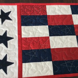 Patriotic Quilted Table Runner - stars and bars - red, white, and blue