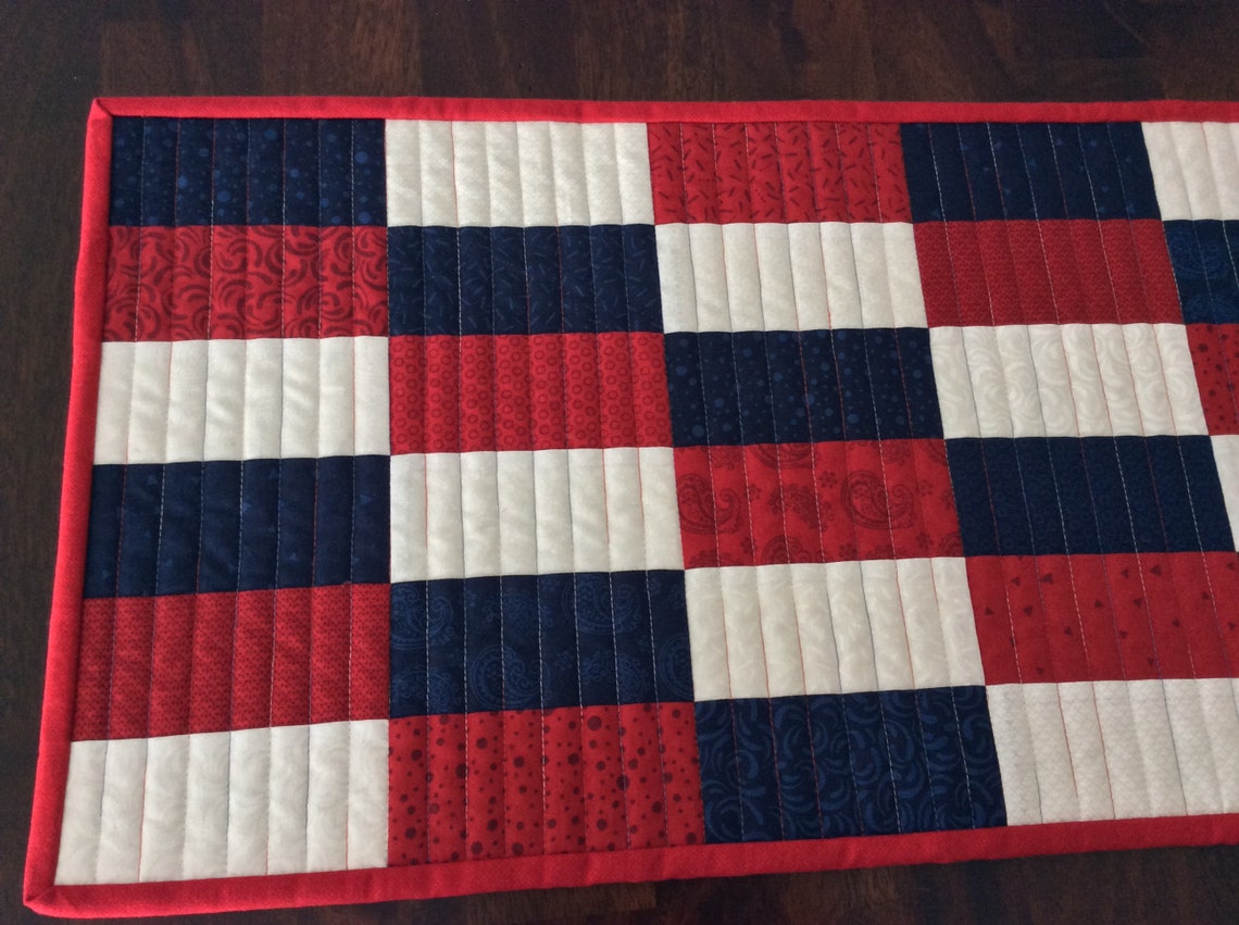 Patriotic Quilted Table Runner Red White and Blue - Etsy