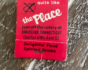 Caja de cerillas vintage, The Place, Danielson, Connecticut, recuerdos coleccionables