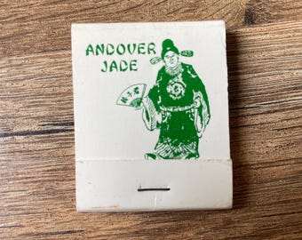 Caja de cerillas antigua, Andover Jade, Andover, Massachusetts; recuerdo coleccionable nuevo y nunca usado