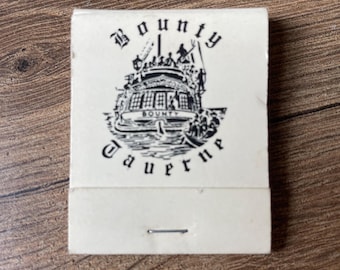 Caja de cerillas antigua, Bounty Taverne, Bangor, Maine; recuerdos coleccionables nuevos y nunca usados
