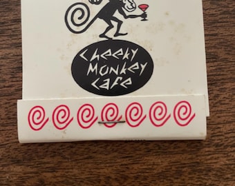 Caja de cerillas antigua, Cheeky Monkey Cafe, Newport, Rhode Island, buen estado; recuerdo coleccionable nunca usado.