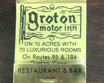 Caja de cerillas vintage del Groton Motor Inn: recuerdos de restaurantes y bares de Connecticut
