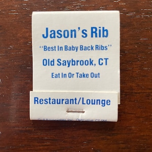 Vintage matchbook, Jason’s Rib restaurant, Old Saybrook, Connecticut, new, never used collectible memorabilia