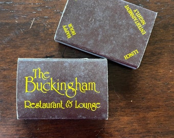 Caja de cerillas vintage, restaurante y salón The Buckingham, Hartford, Connecticut, recuerdos coleccionables nuevos y nunca usados