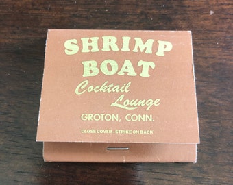 Vintage matchbook, The Shrimp Boat Cocktail Lounge, Groton, Connecticut, recuerdos coleccionables nuevos y nunca usados