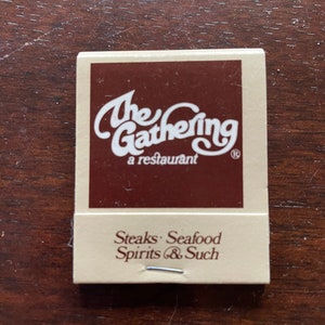 Vintage matchbook, The Gathering Restaurant, Massachusetts Connecticut Florida, very good condition; never used collectible memorabilia