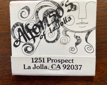 Caja de cerillas antigua, Alfonso’s de La Jolla, California; recuerdo coleccionable nunca usado