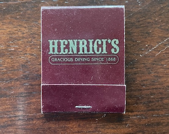 Caja de cerillas vintage, restaurante Henrici's, Chicago, Illinois, recuerdos coleccionables nuevos y nunca usados