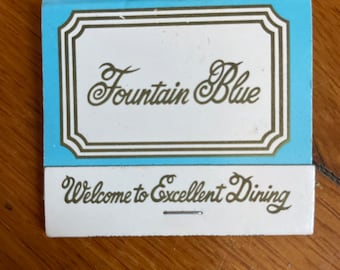 Libro de cerillas vintage, restaurante Fountain Blue, Des Plaines Illinois nuevo, recuerdos coleccionables nunca usados