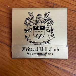 Vintage matchbook, Federal Hill Club, Agawam, Massachusetts new, never used collectible memorabilia