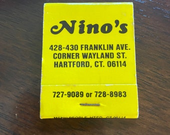 Vintage matchbook, Nino’s Restaurant, Hartford, Connecticut, very good condition; never used collectible memorabilia
