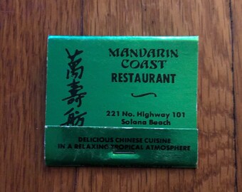 Vintage matchbook, restaurante Mandarin Coast, Solana Beach, CA nuevo, recuerdos coleccionables nunca usados
