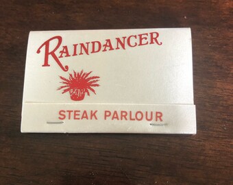 Libro de cerillas vintage, Raindancer Steak Parlour, Ámsterdam, Nueva York, recuerdos coleccionables nuevos y nunca usados