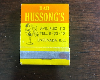 Libro de cerillas vintage, Bar Hussong's, Ensenada, México, recuerdos coleccionables nuevos y nunca usados