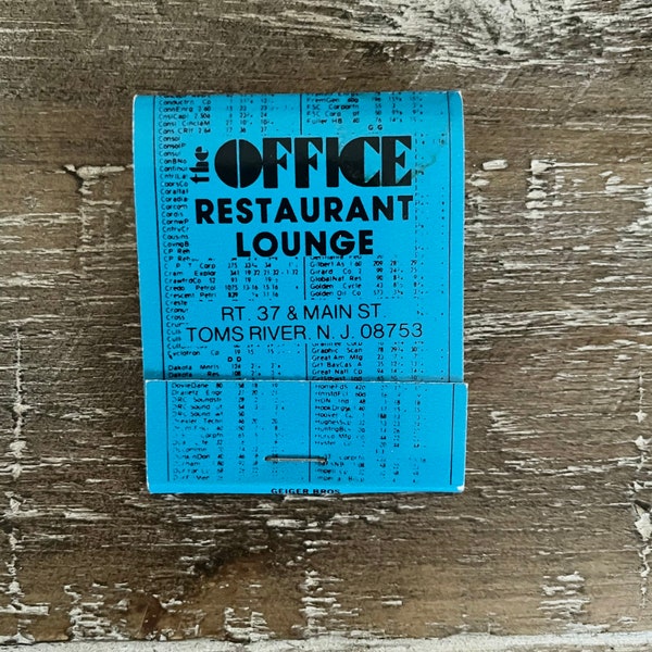 Vintage matchbook, The Office Restaurant and Lounge, Tom’s River, NJ; very good condition, never used collectible memorabilia