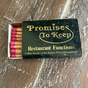 Vintage matchbox, Promises to Keep restaurant, Derry, New Hampshire, good condition; never used collectible memorabilia
