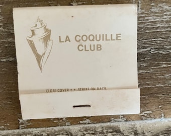 Caja de cerillas antigua, La Coquille Club, Palm Beach, Florida; nunca usada, recuerdo coleccionable, década de 1980