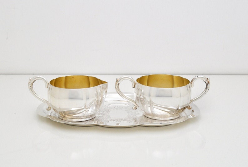 Oneida Silver Plate Sugar Creamer Set Gold Wash Etsy