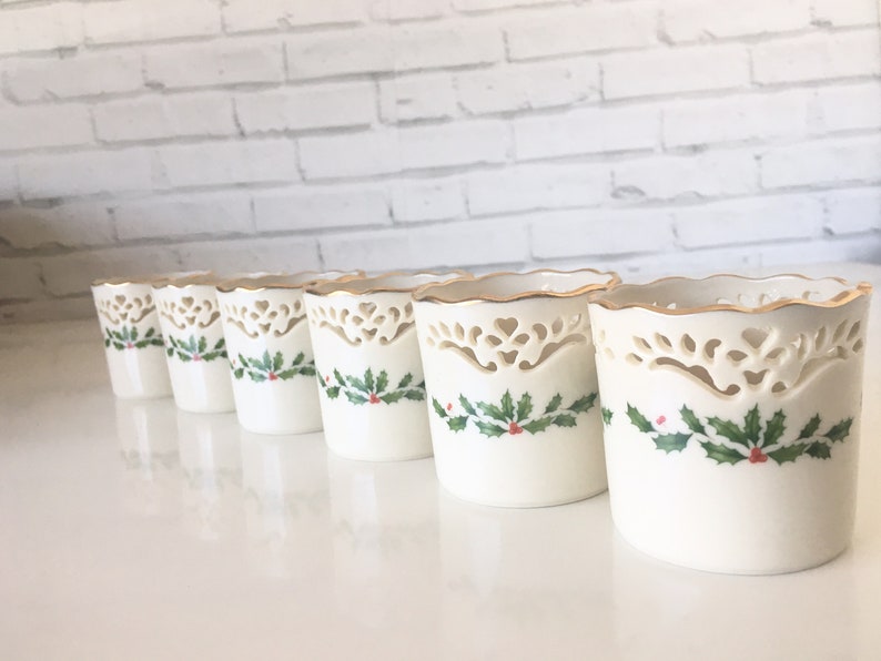 Lenox Holiday Votive Candle Holders Pierced Holly Set of 6 Etsy