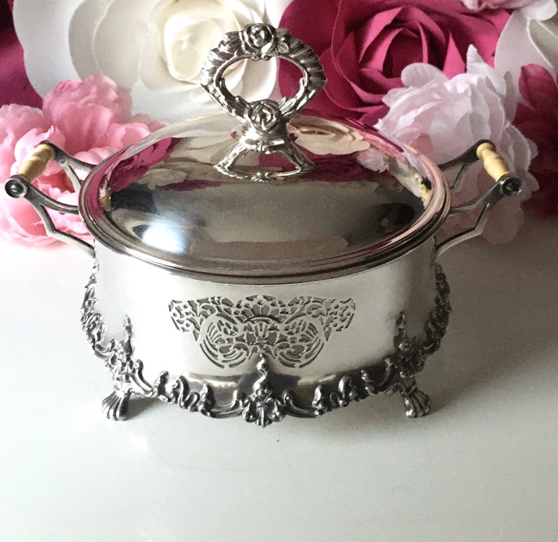 Vintage Silver Plate Footed Casserole Dish Holder with Lid Etsy