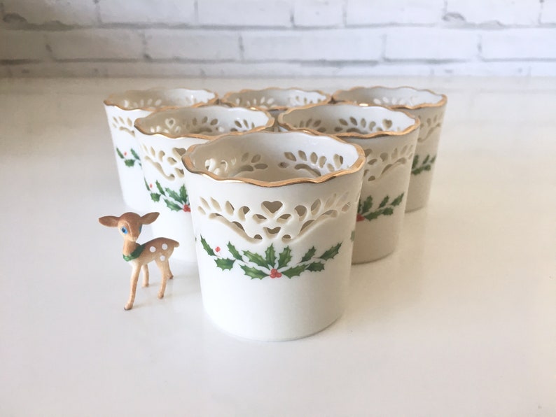 Lenox Holiday Votive Candle Holders Pierced Holly Set of 6 Etsy