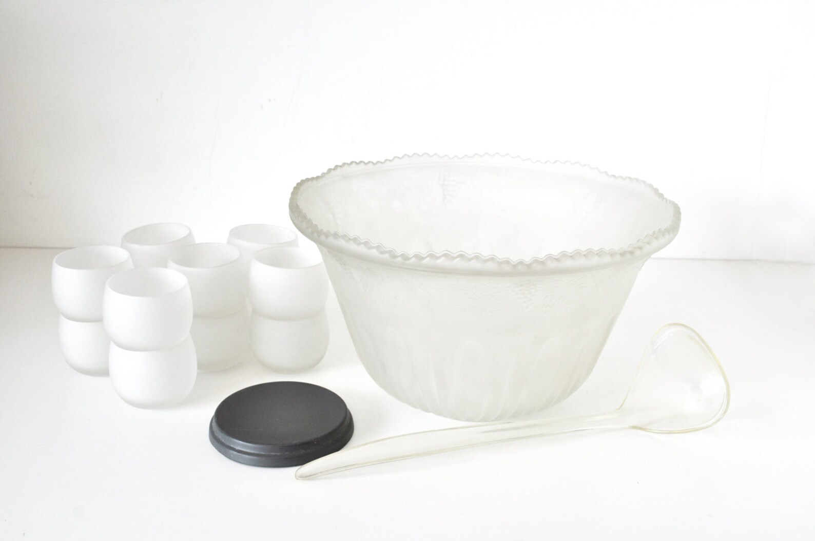 Vintage Frosted Glass Punch Bowl Set Etsy