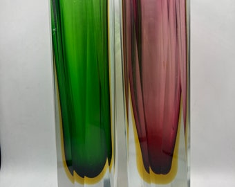 Pair of Murano submerged glass vases, vintage 1950s/60s