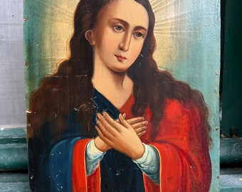 Ancient painting on wood depicting Mary Magdalene, late 19th century