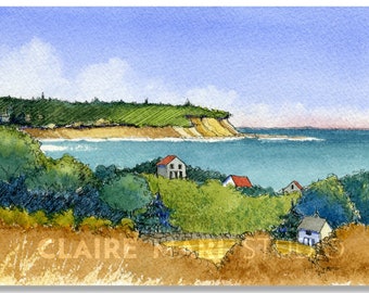 Block Island art • Rhode Island art • Clay Head Bluff  watercolor art print, 8x10 coastal wall art, beach decor