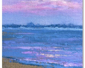 coastal seascape oil painting, 6x6 mini, shelf art, beach decor, linen on wood panel, abstract seascape #24