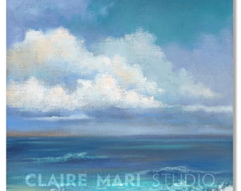 Ocean Art Seascape SKY + SURF 4, clouds and ocean oil painting , coastal art print