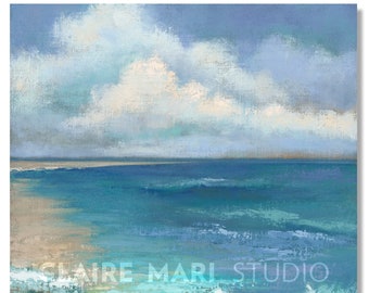 Ocean Art Seascape SKY + SURF 1, clouds and ocean oil painting , coastal art print