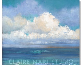 Ocean Art Seascape SKY + SURF 3, clouds and ocean oil painting , coastal art print