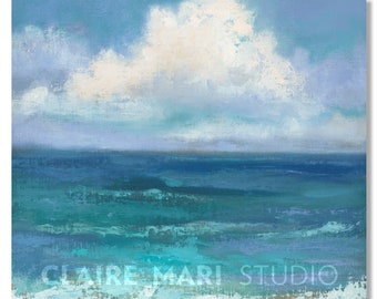 Ocean Art Seascape SKY + SURF 2, clouds and ocean oil painting , coastal art print