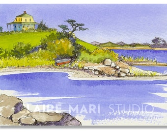 Block Island art • Rhode Island art • New Harbor Cove  watercolor art print, 8x10 coastal wall art, beach decor