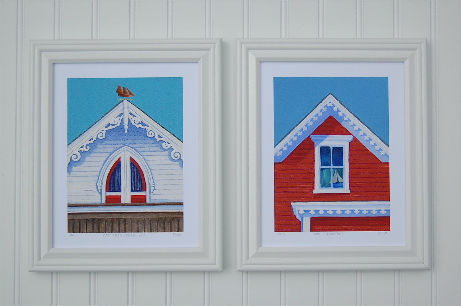 Marthas Vineyard Art Oak Bluffs MA Cottage Art Print, Gothic Gable Art