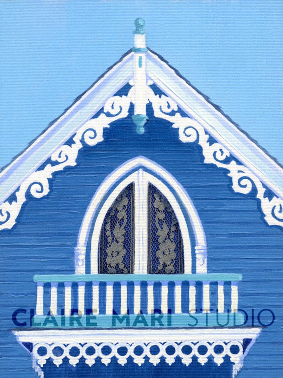 Marthas Vineyard Art Oak Bluffs MA Cottage Art Print, Victorian Gable