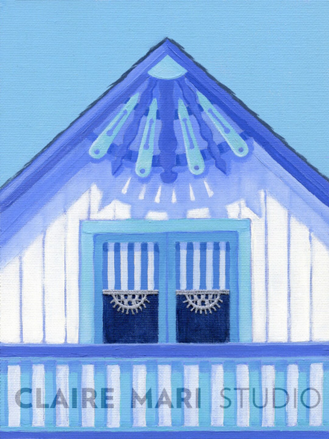 Marthas Vineyard Art Oak Bluffs MA Cottage Art Print, Gothic Gable Art