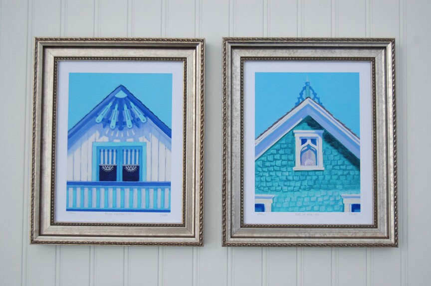 Marthas Vineyard Art Oak Bluffs MA Cottage Art Print, Gothic Gable Art