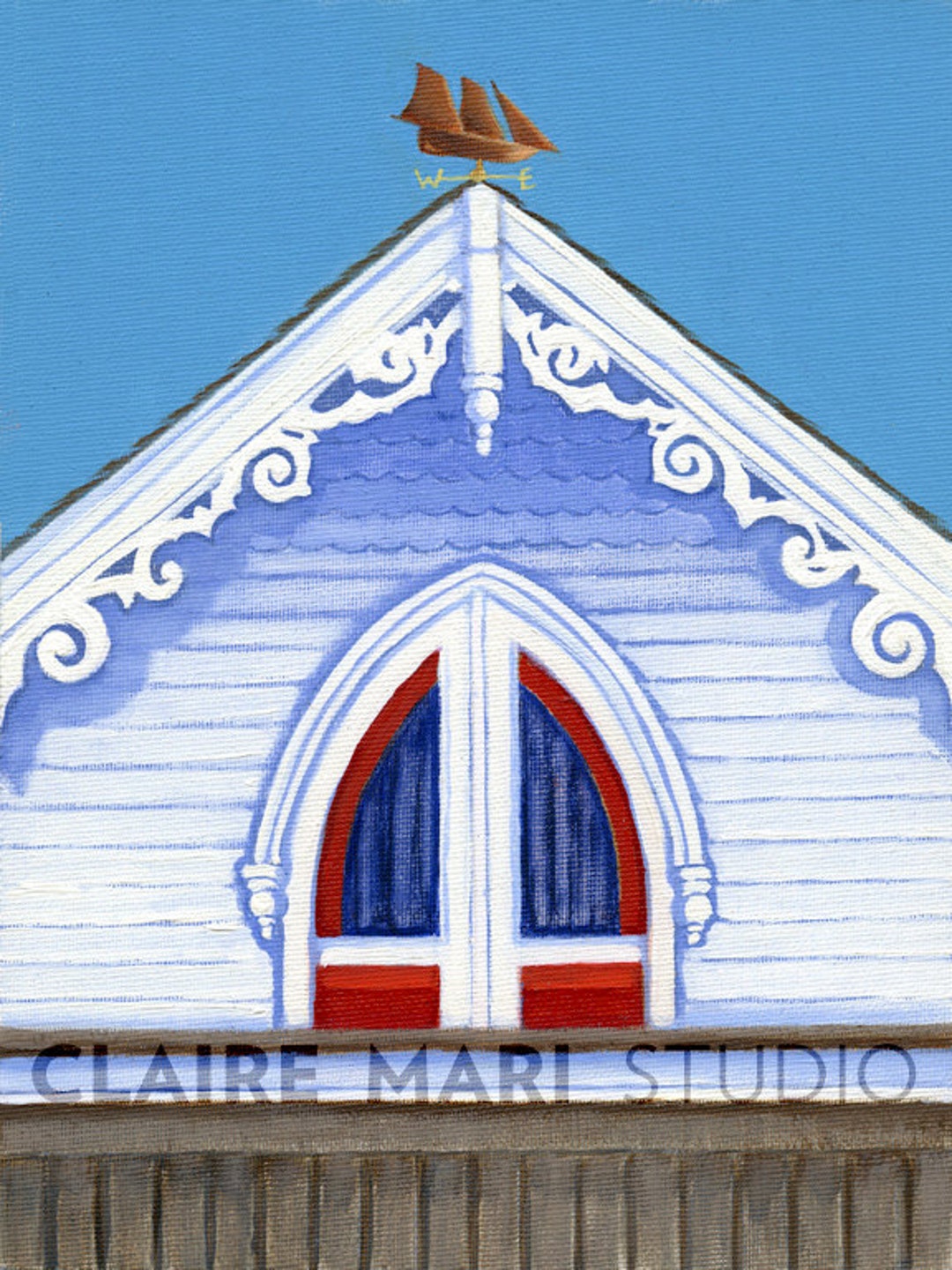 Marthas Vineyard Art Oak Bluffs MA Cottage Art Print, Gothic Gable Art
