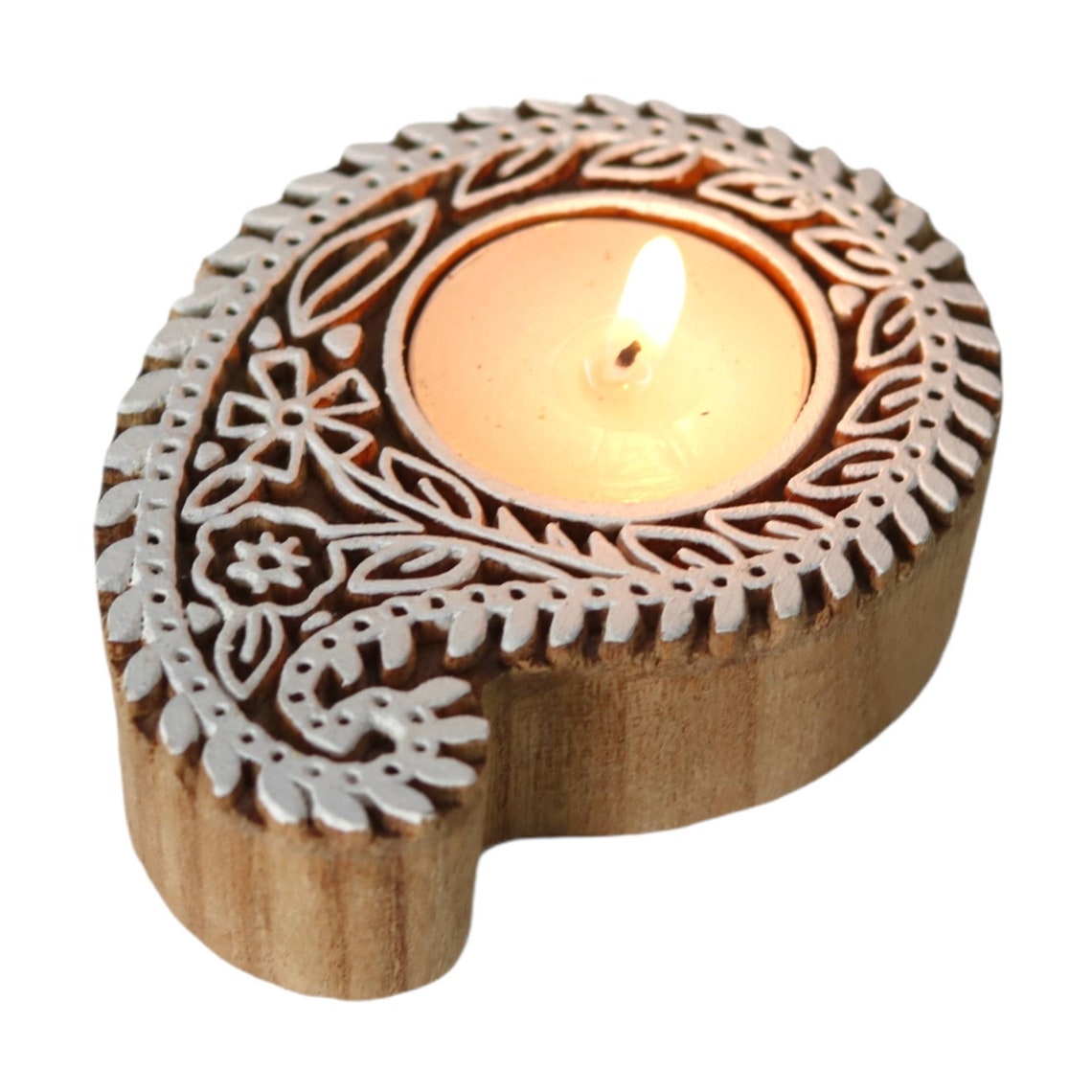 Handcarved wooden t light holder block stamp candle holder Etsy