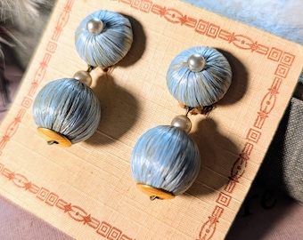 earrings, pendant clips vintage rafia 1920/40