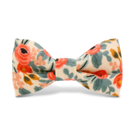 Cat Bow Tie Peach Gray Floral Rifle Paper Print Bow Tie | Etsy